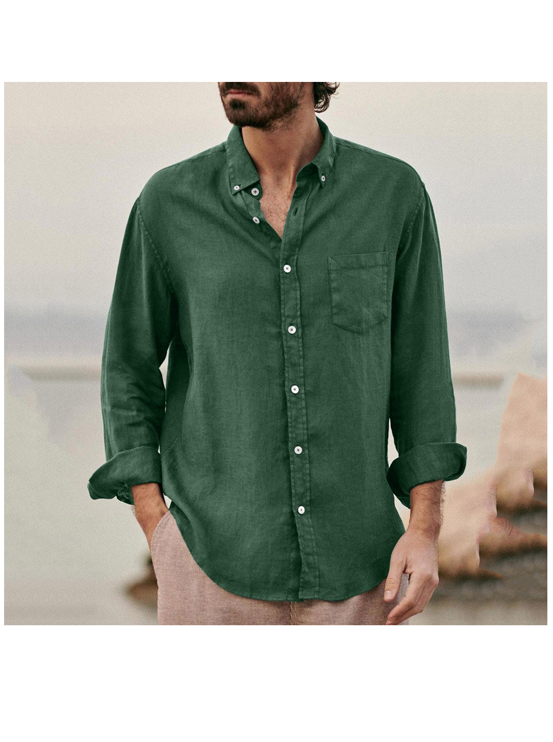 Men's Richard Solid Color Faxu Cotton Linen Shirt-poisonstreetwear.com