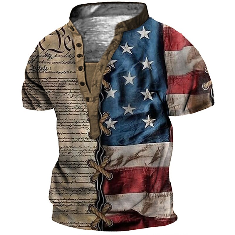 Men's 3D Print Graphic Color Block National Flag Henley Shirt T-shirt-poisonstreetwear.com