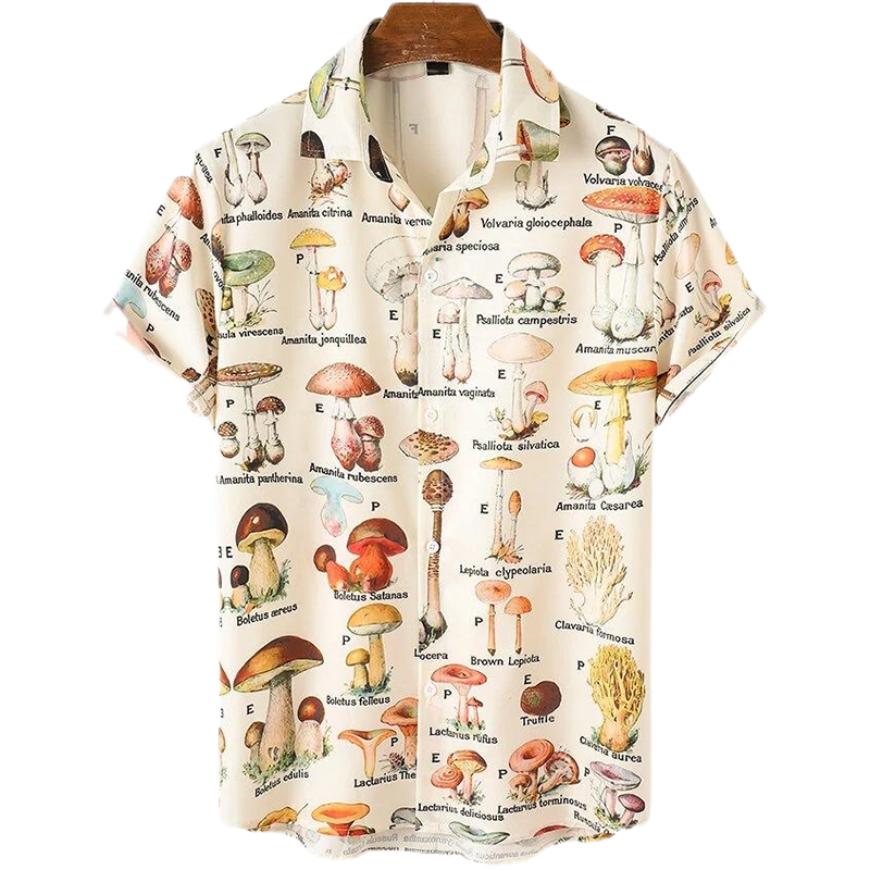 Men's Mushroom Print Short Sleeve Shirt-poisonstreetwear.com