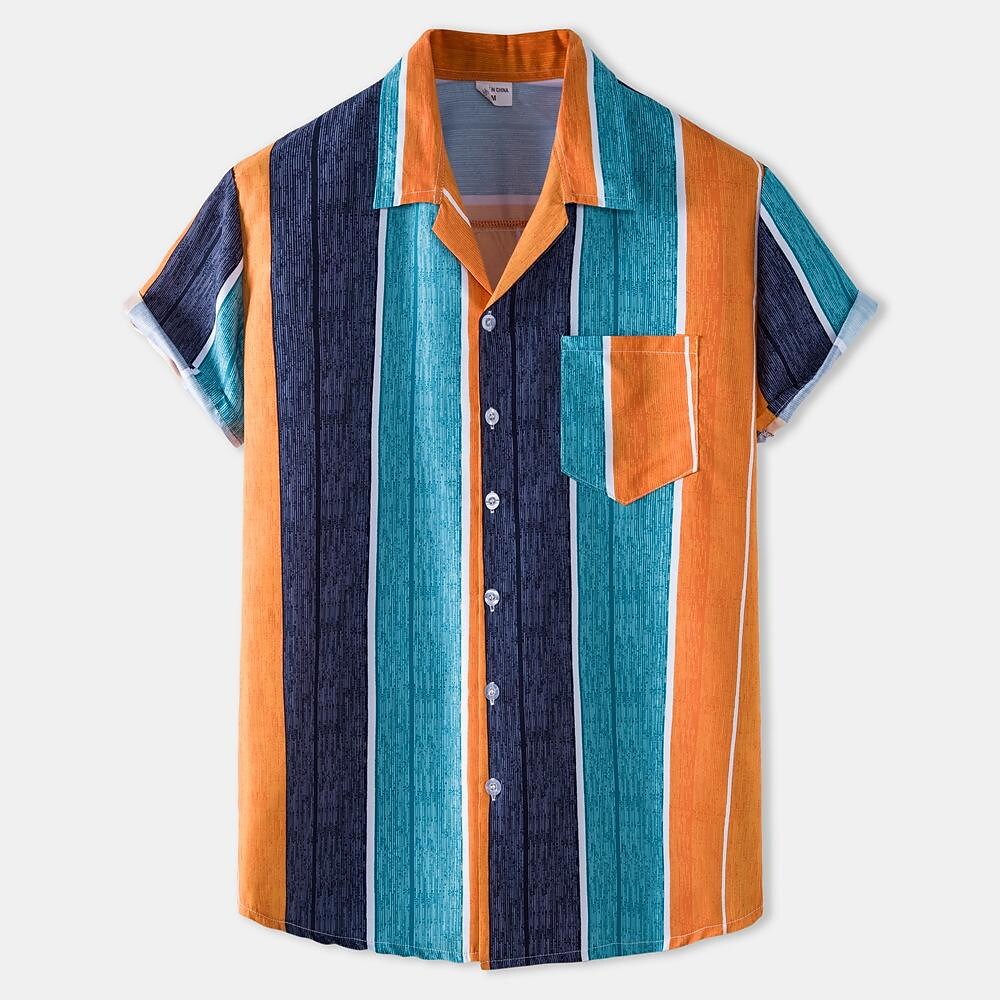 Men's Colorful Striped Print Short Sleeve  Casual Shirt-poisonstreetwear.com