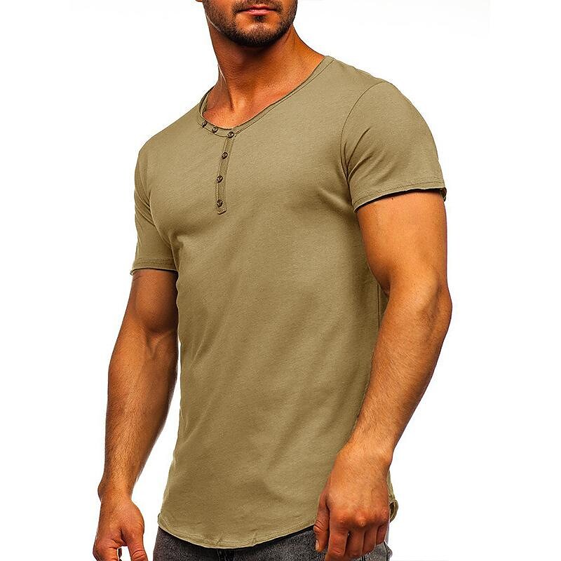 Men's Solid Color Henley Collar Short Sleeve T-Shirt-poisonstreetwear.com