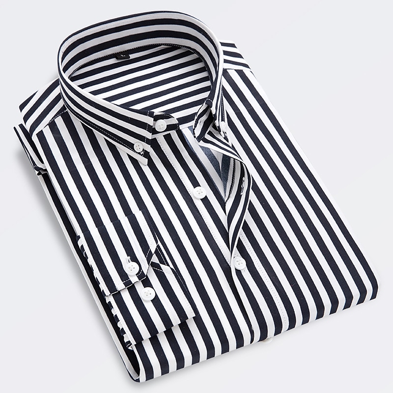 Men's Striped Button Down Long Sleeve Shirt-poisonstreetwear.com