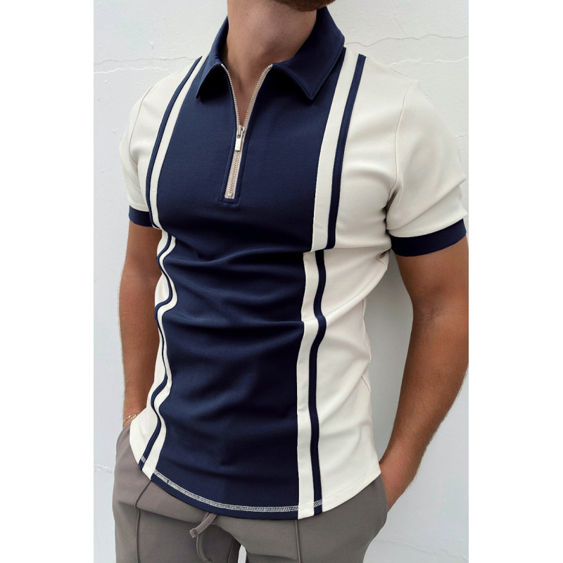 Men's Robert Color Block Print Casual Zipper Short Sleeve Polo T-shirt-poisonstreetwear.com