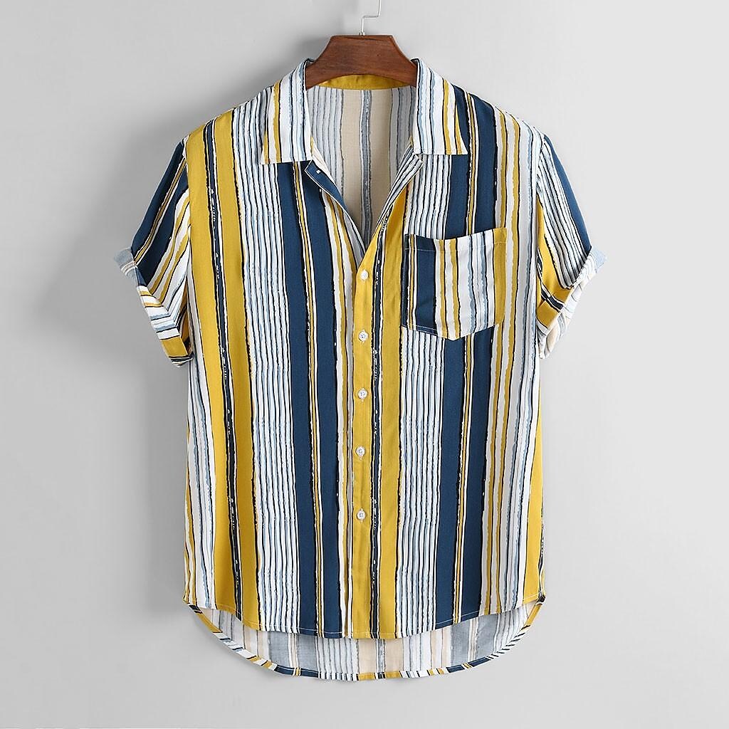 Men's Colorful Striped Short Sleeve Shirt-poisonstreetwear.com