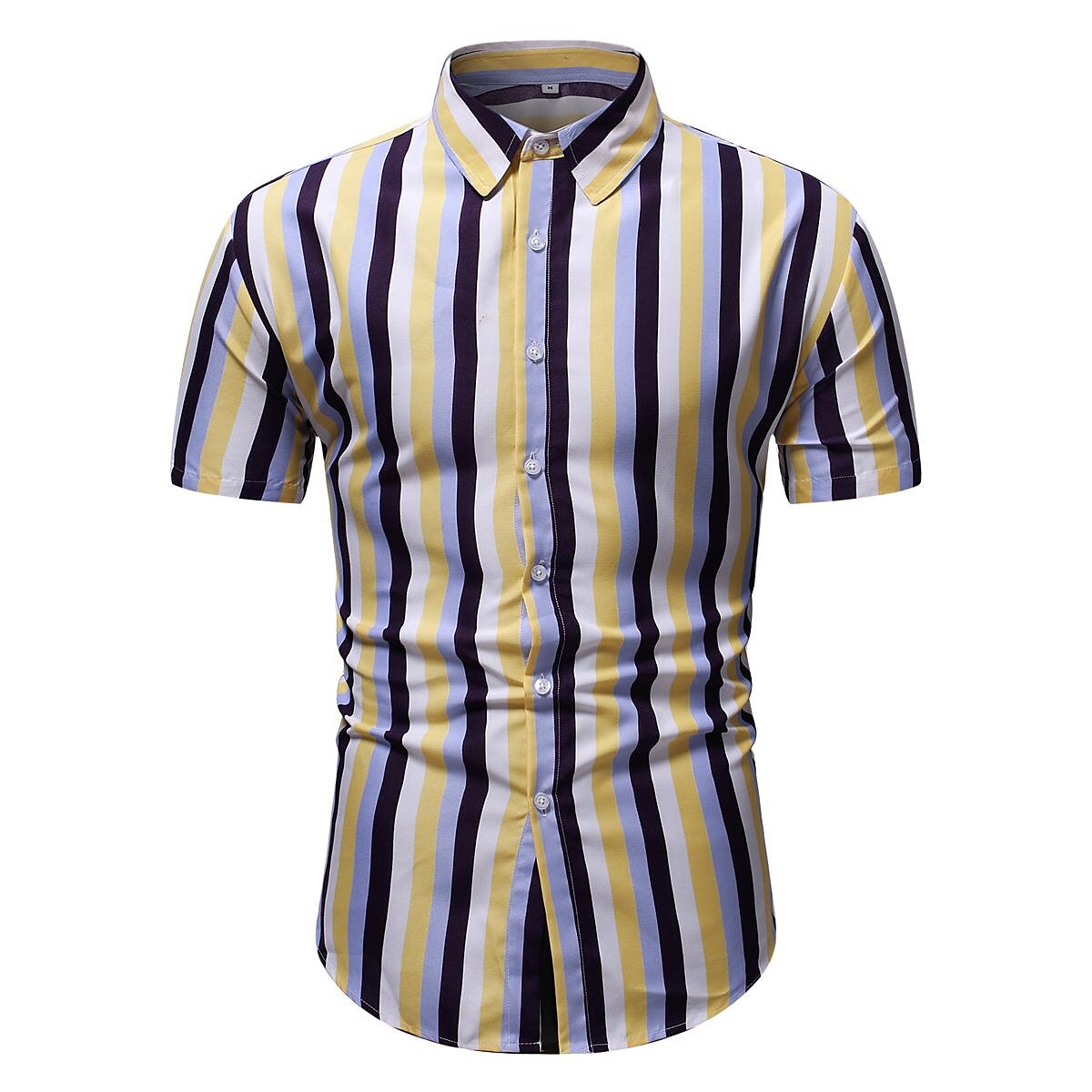 Men's Hawaiian Striped Short Sleeve Shirt-poisonstreetwear.com