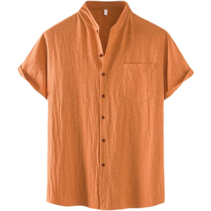 Men's Faux Linen Stand Collar Short-sleeved Shirt-poisonstreetwear.com