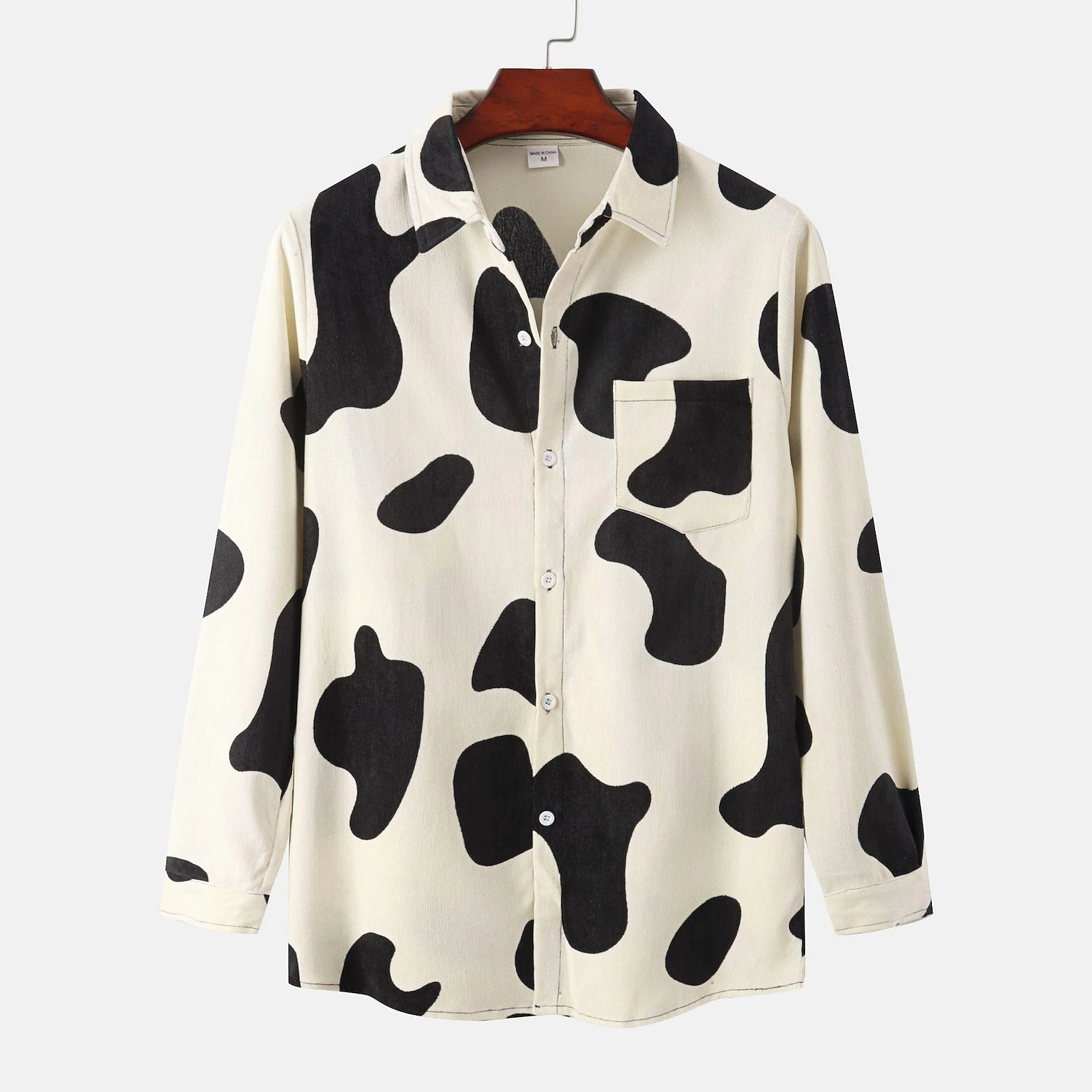 Men's Corduroy Cow Print Long Sleeve Shirt-poisonstreetwear.com