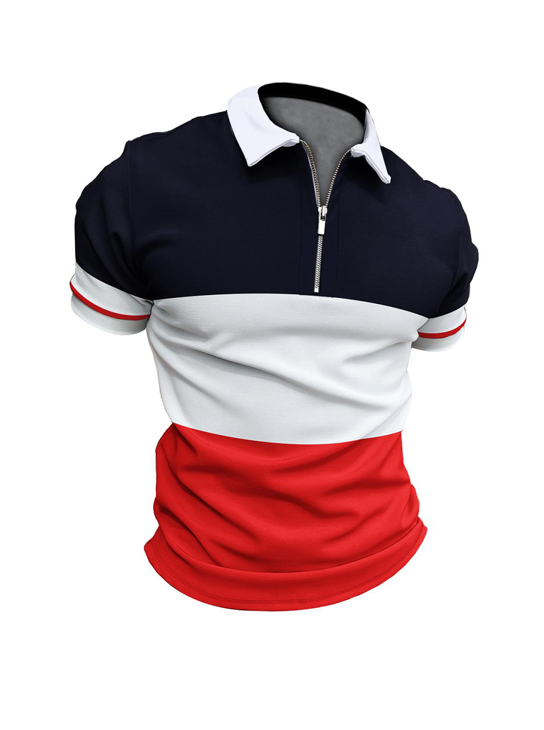 Robert Color Block Casual Zipper Short Sleeve Polo T-Shirt-poisonstreetwear.com