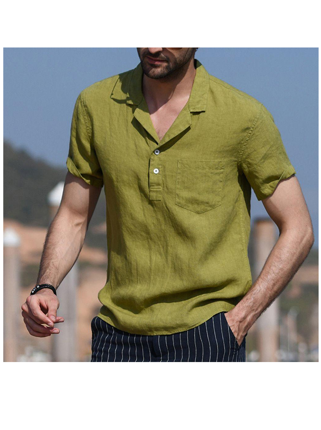 Men's George Suit Collar Half Placket Short Sleeve Shirt-poisonstreetwear.com