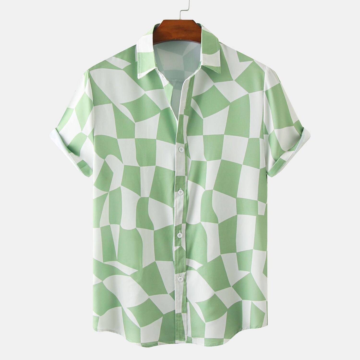 Men's Checkerboard Print Short Sleeve Shirt-poisonstreetwear.com