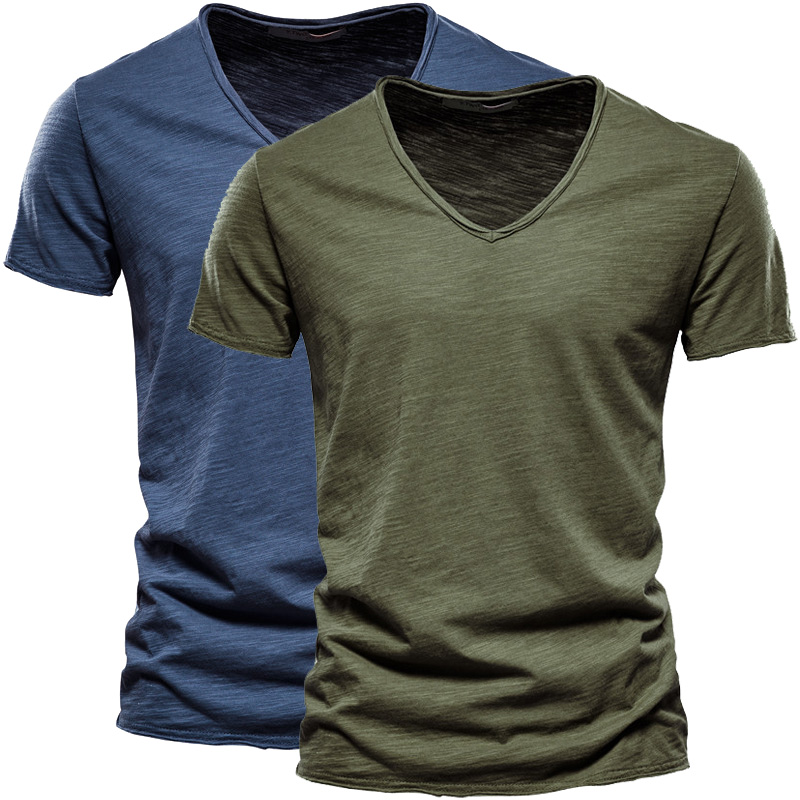 Men's 2 pcs Solid Color Basic V Neck Short Sleeve T-shirt-poisonstreetwear.com