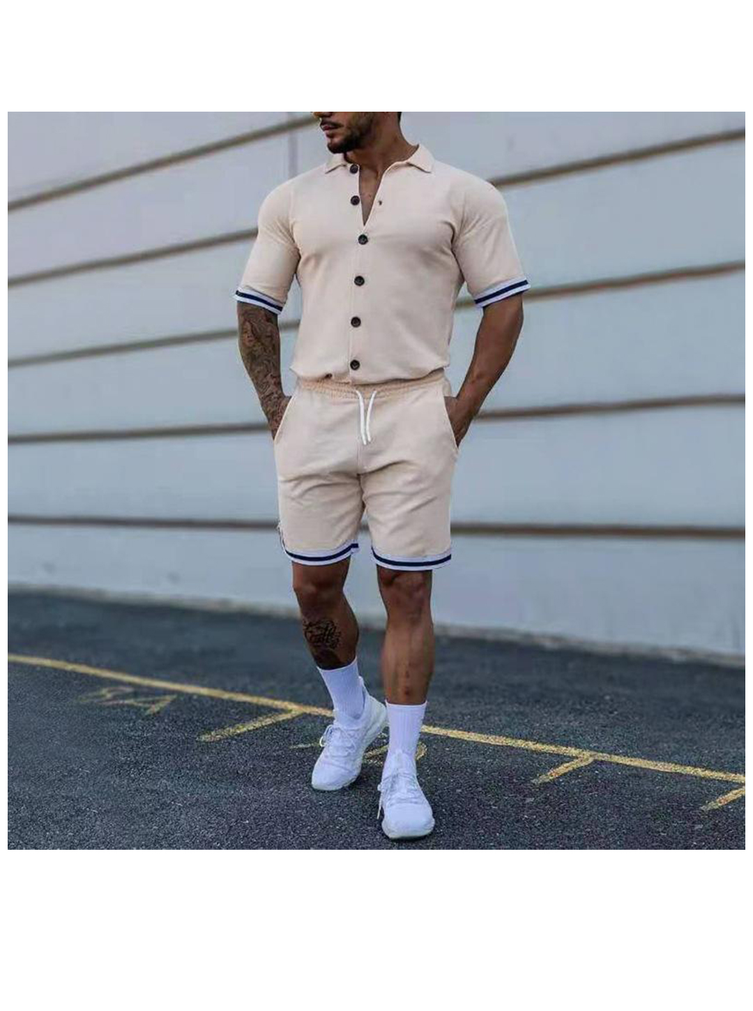 Men's Trend Solid Color Lapel Short-sleeved Shirt And Shorts Suit-poisonstreetwear.com