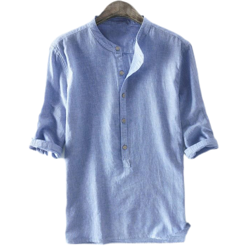 Men's Half Placket Mid-sleeve Striped Shirt-poisonstreetwear.com