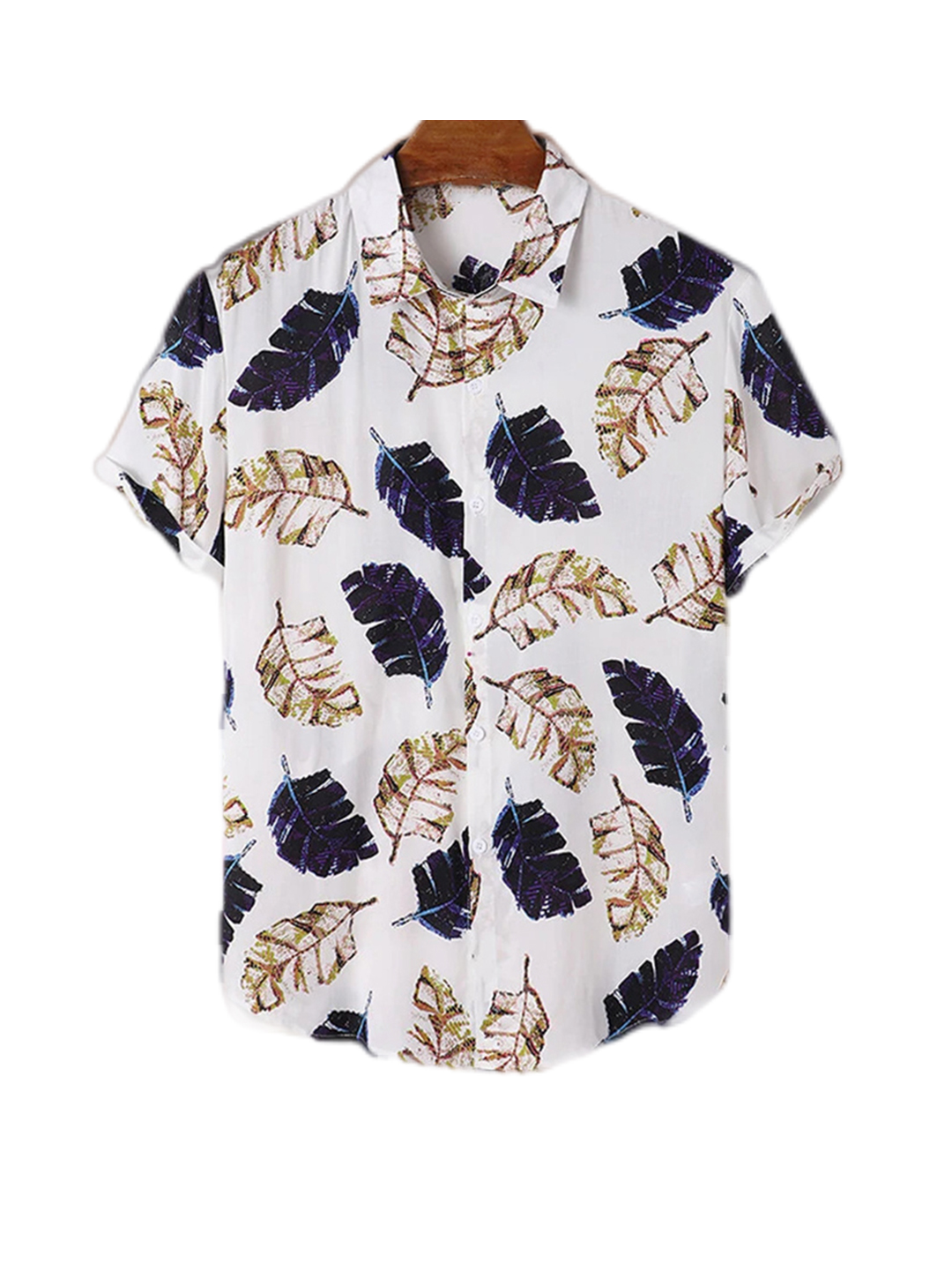 Men's Patrick Print Feather Casual Daily Short Sleeve Shirt-poisonstreetwear.com