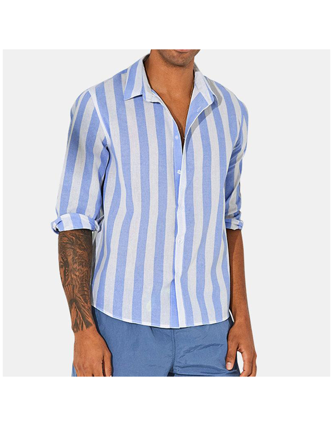 Men's Karlson Faux Cotton Linen Half Sleeve Striped Shirt-poisonstreetwear.com