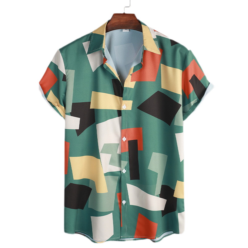 Men's Geometric Print Short Sleeve Casual Shirt-poisonstreetwear.com