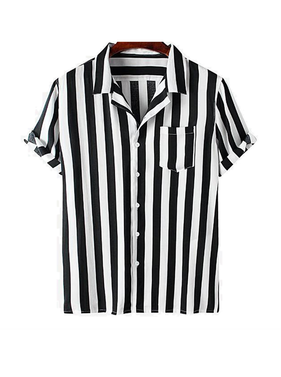 Men's Brown Printed Striped Short Sleeve Shirt-poisonstreetwear.com