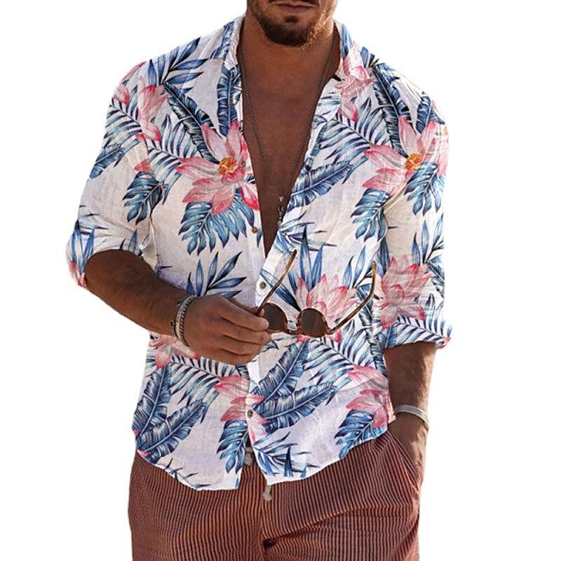 Poisonstreetwear Men's 3D Print Floral Long Sleeve Beach Shirt Casual Vacation-poisonstreetwear.com