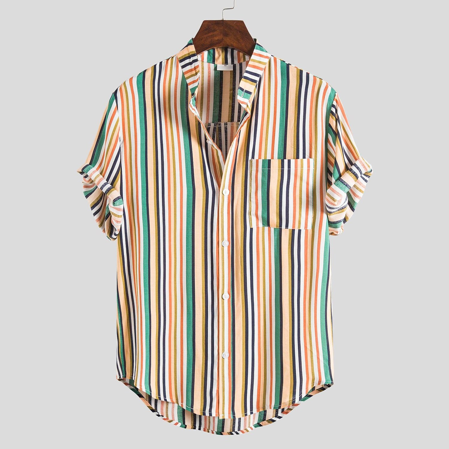 Men's Colorful Striped Resort Short Sleeve Shirt-poisonstreetwear.com