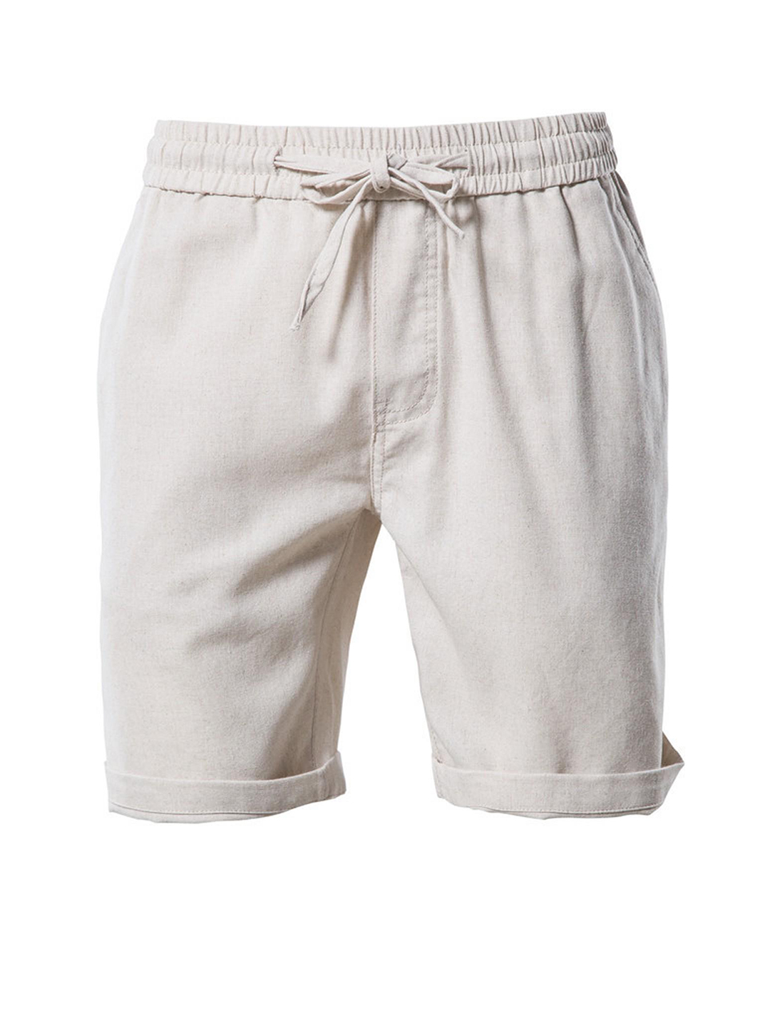 Men's Carl Solid Color Elastic Waist Faux Cotton Linen Shorts-poisonstreetwear.com