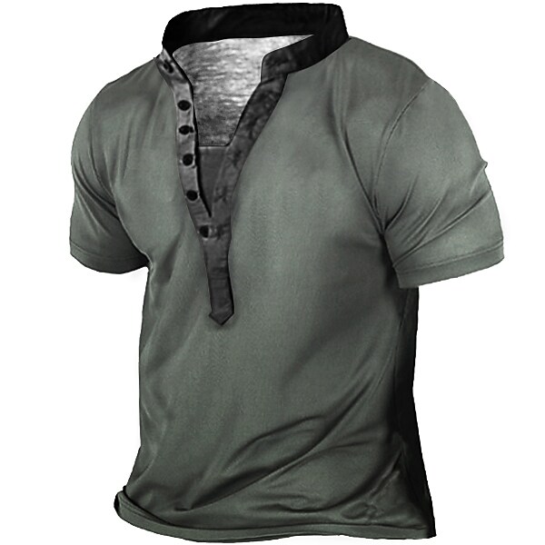 Men's 3D Print Graphic Solid Color Button-Down Short Sleeve T-shirt-poisonstreetwear.com