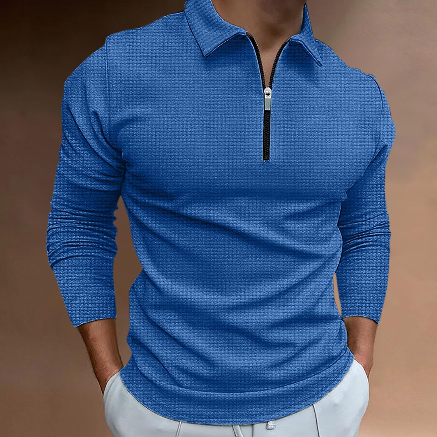 Men's Waffle Solid Color Long Sleeve T-shirt Basic Casual-poisonstreetwear.com