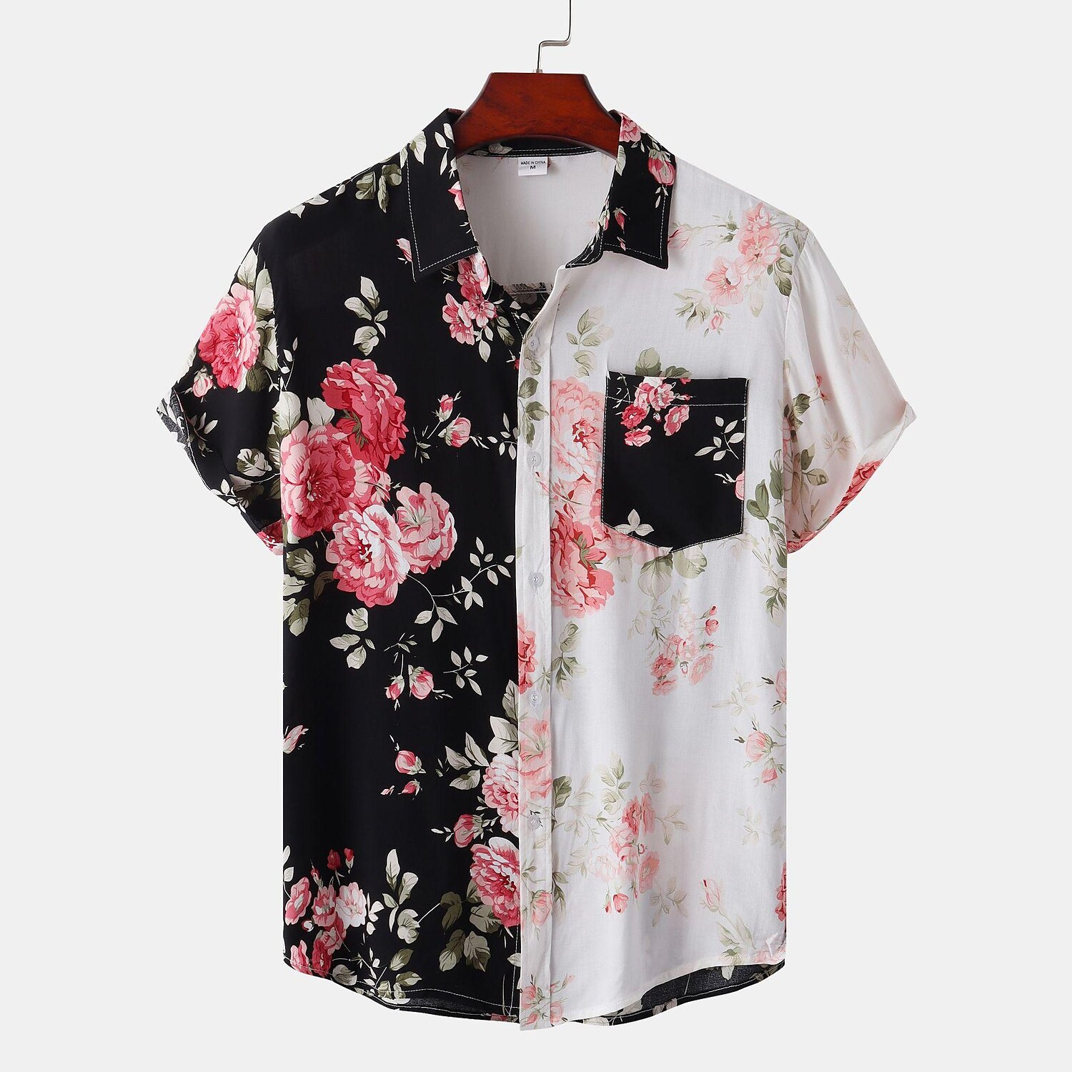 Men's Color Block Floral Print Elegant Hem Cuff Short Sleeve Shirts-poisonstreetwear.com