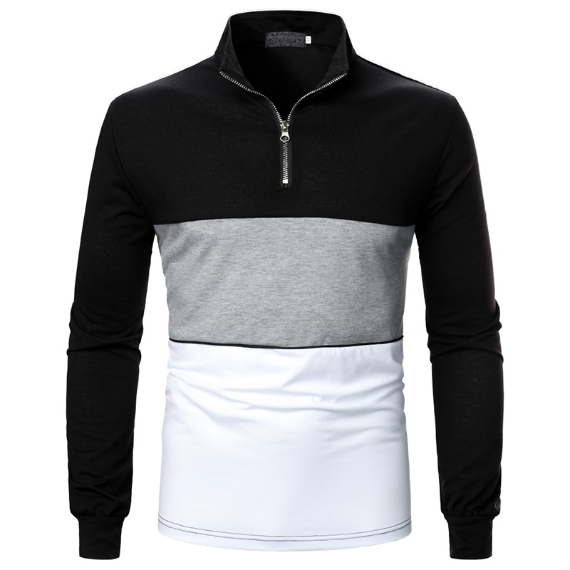 Men's Color Block Half Zipper Long Sleeve Polo T-shirt