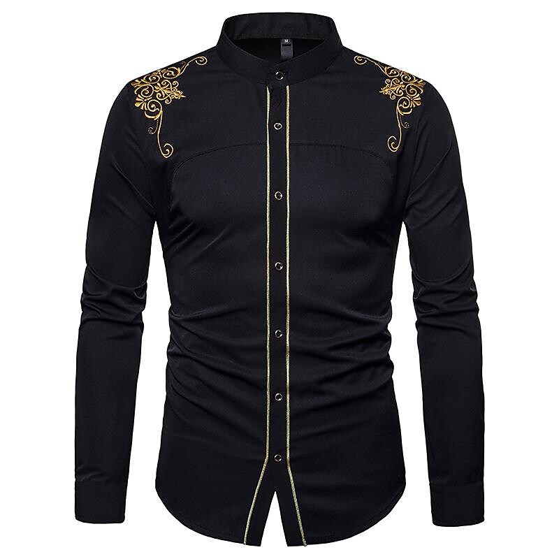 Poisonstreetwear Men's Embroidered Patchwork Long Sleeve Shirts-poisonstreetwear.com