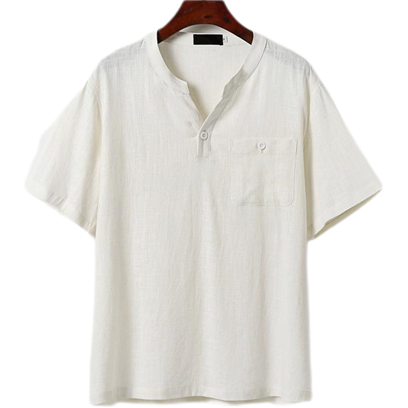 Men's Cotton And Linen V-neck Short-sleeved Shirt-poisonstreetwear.com