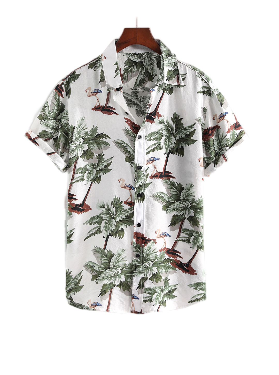 Men's Stephen Flamingo Coconut Tree Print Short Sleeve Shirt-poisonstreetwear.com