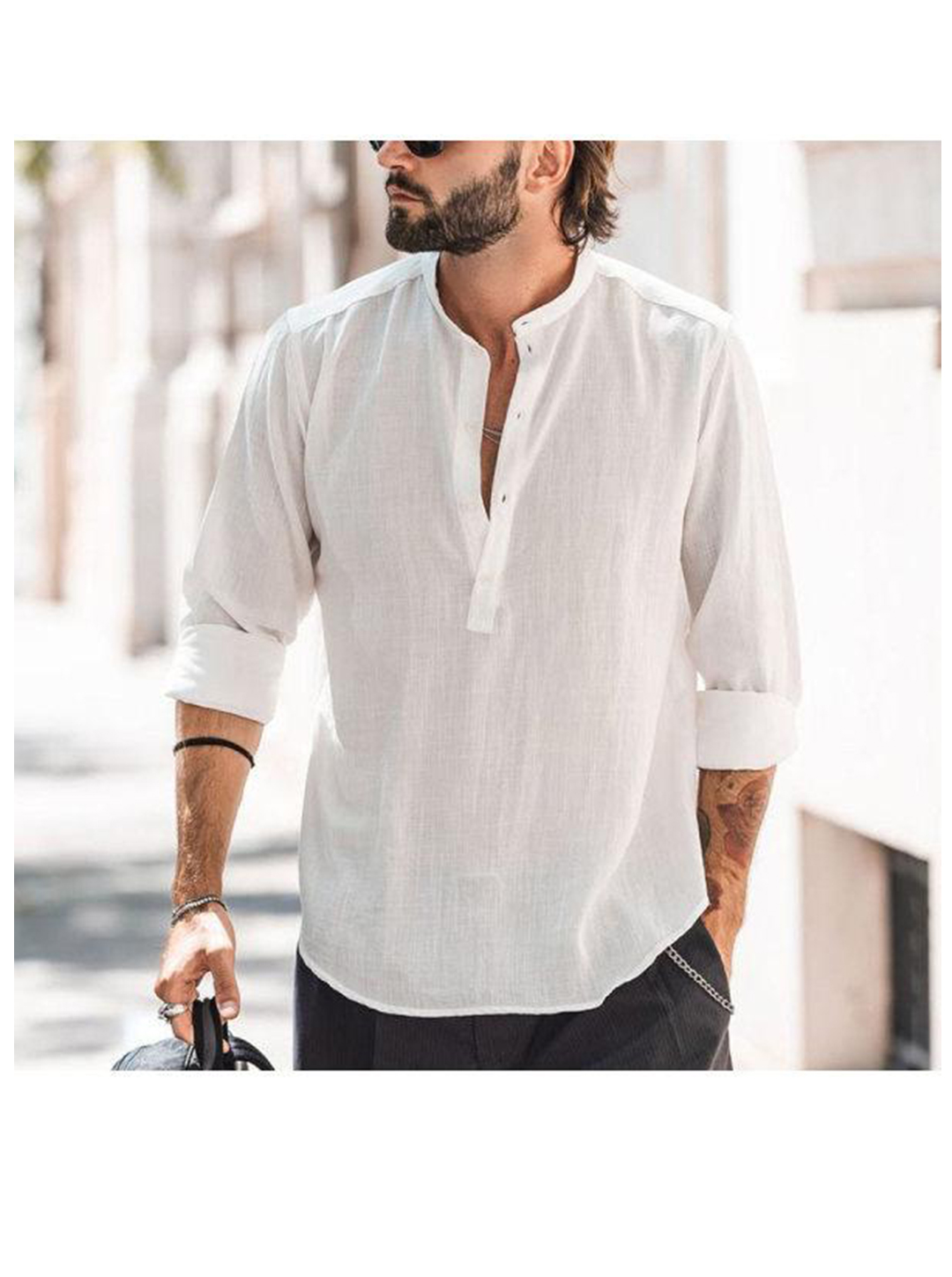 Men's Morris Solid Color Long-sleeved Slub Cotton And Linen Shirt-poisonstreetwear.com