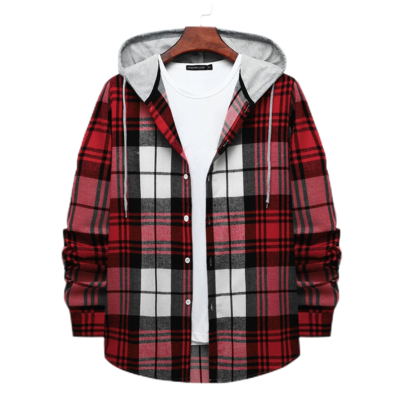 Poisonstreetwear Men's Long Sleeve Flannel Brushed Check Hooded Casual Shirt-poisonstreetwear.com