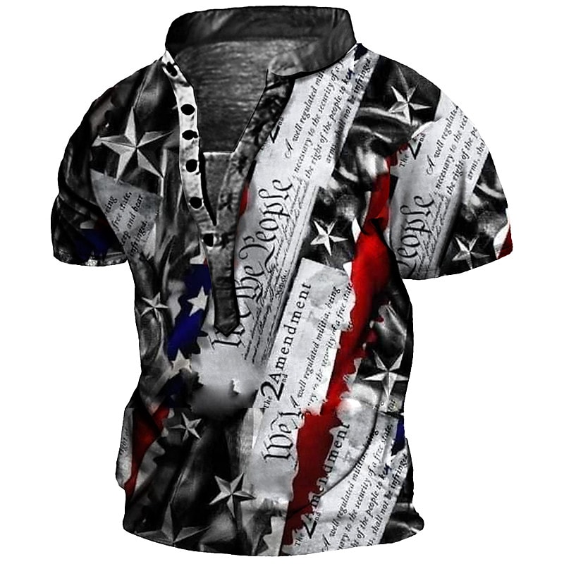 Men's Henley 3D Print National Flag Letter T-shirt-poisonstreetwear.com