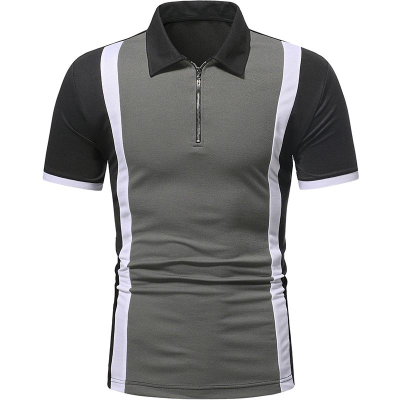 Men's Paul Color Block Casual Zipper Short Sleeve Polo T-shirt-poisonstreetwear.com