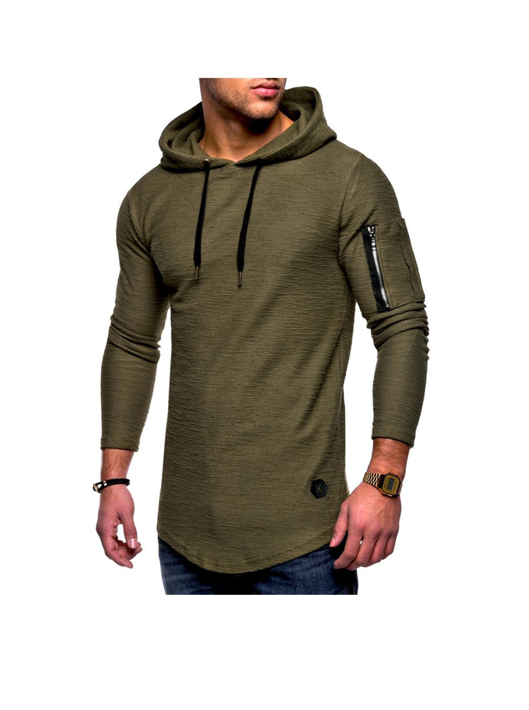 Men's Slub Cotton Hoodie With Decorative Zipper Pocket On Sleeve Arm-poisonstreetwear.com