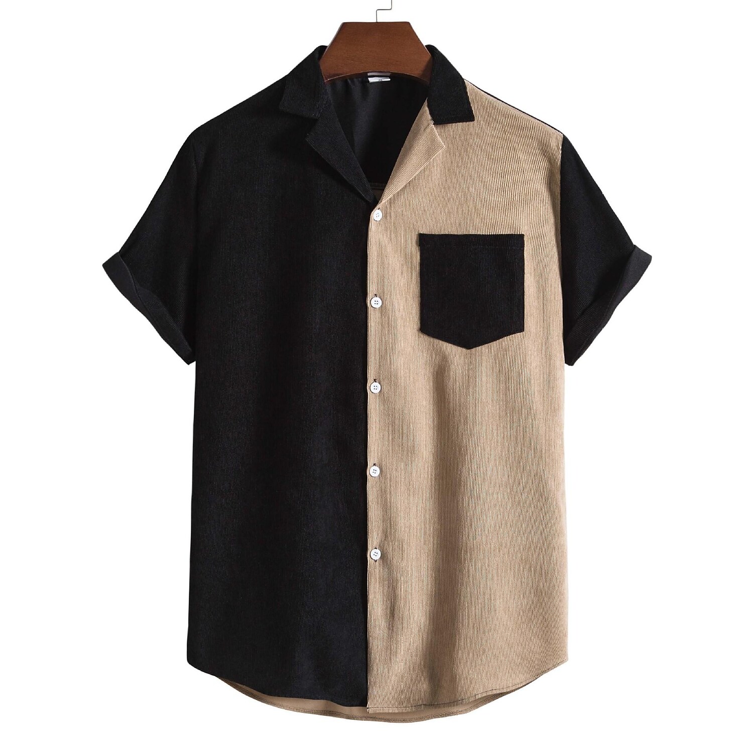 Men's Color Block Corduroy Short-sleeved Shirt-poisonstreetwear.com