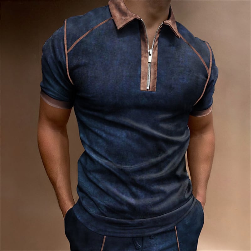 Men's Solid Color Casual Zipper Short Sleeve Polo T-shirt-poisonstreetwear.com