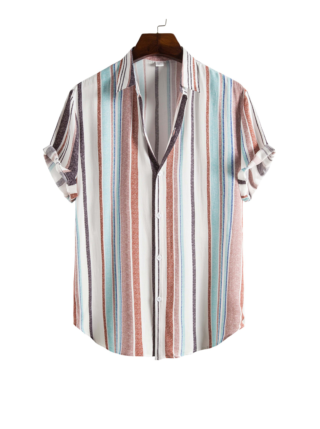Men's Colourful Striped Print Hawaiian Short Sleeve Shirt-poisonstreetwear.com