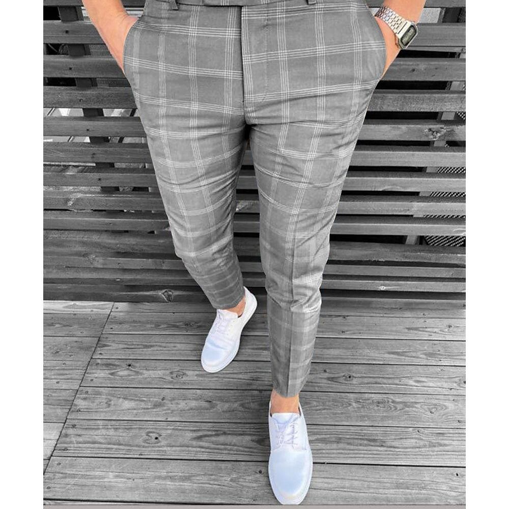 Men's Check Print Business Casual Pants-poisonstreetwear.com