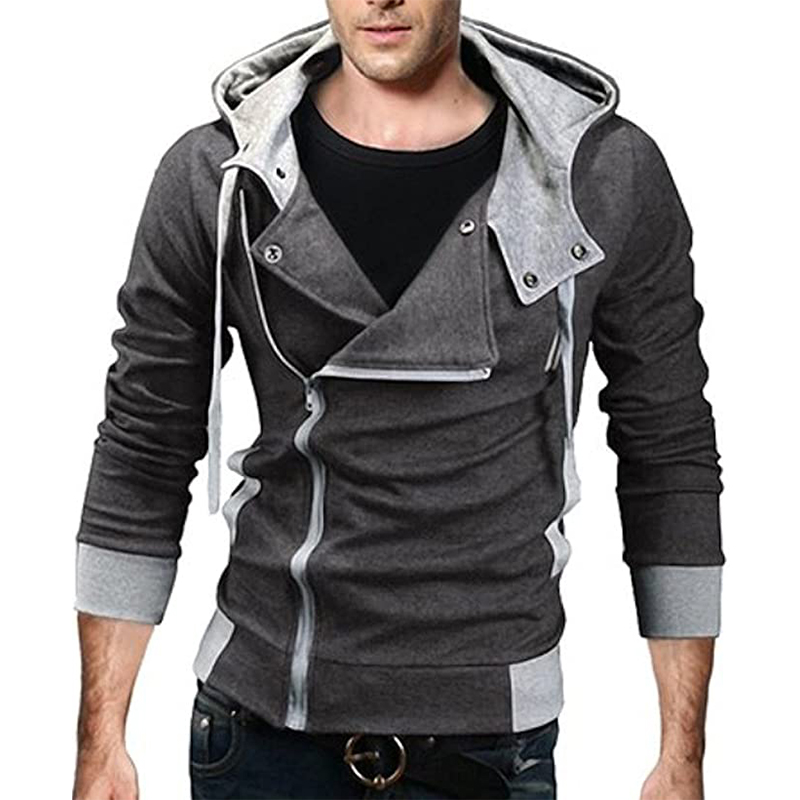 Men's Contrast Solid Color Zipper-up Hooded Jacket Active Hip Hop-poisonstreetwear.com