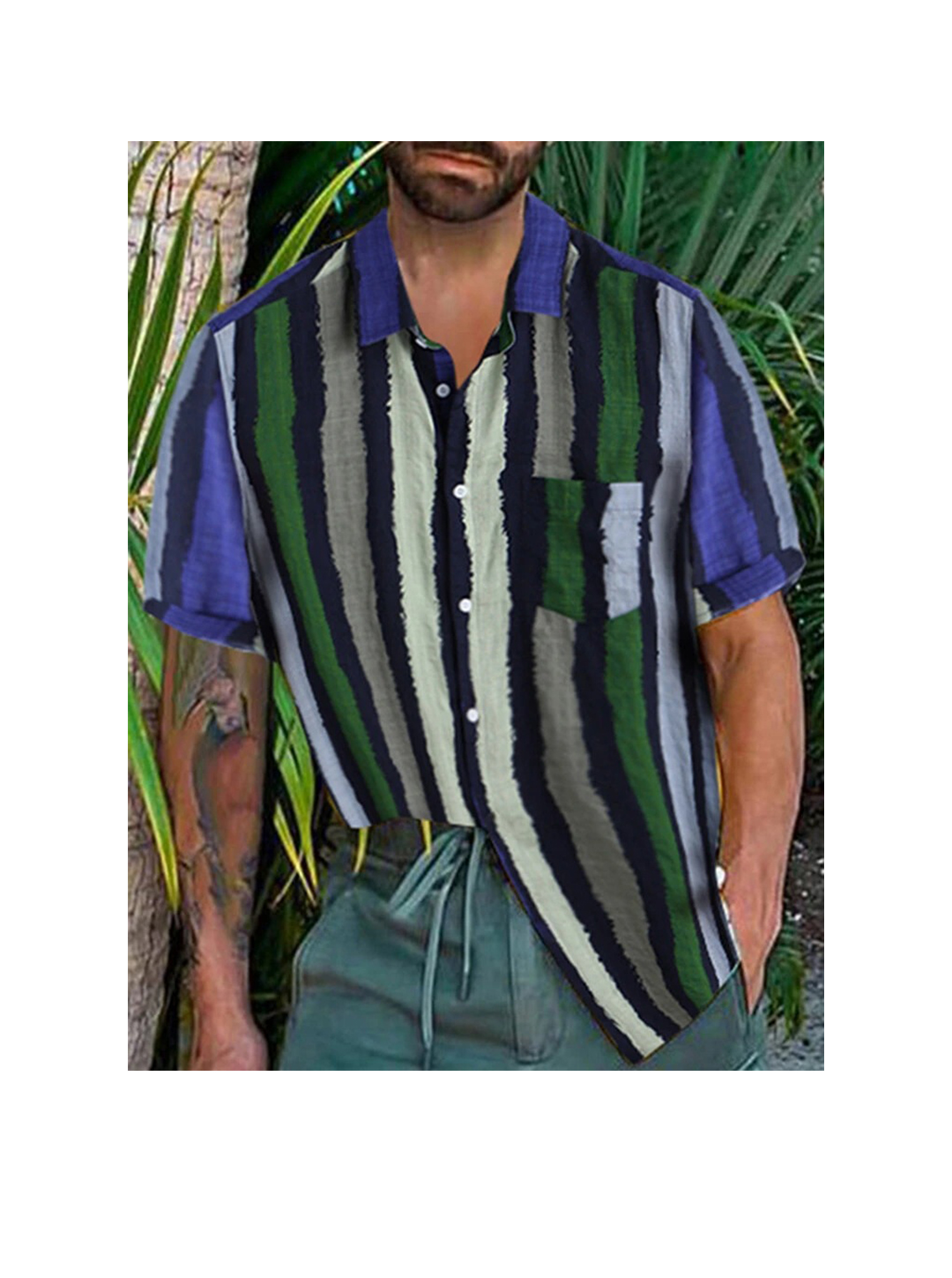 Men's Otis Multicolored Striped Print Short Sleeve Shirt-poisonstreetwear.com