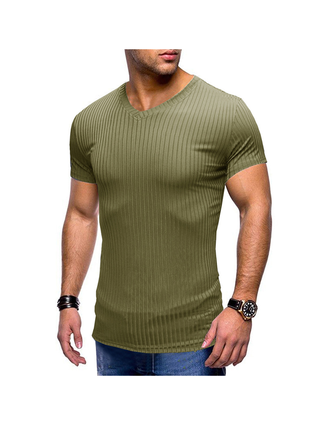 Men's Robert Ribbed Fabric V-neck T-shirt-poisonstreetwear.com