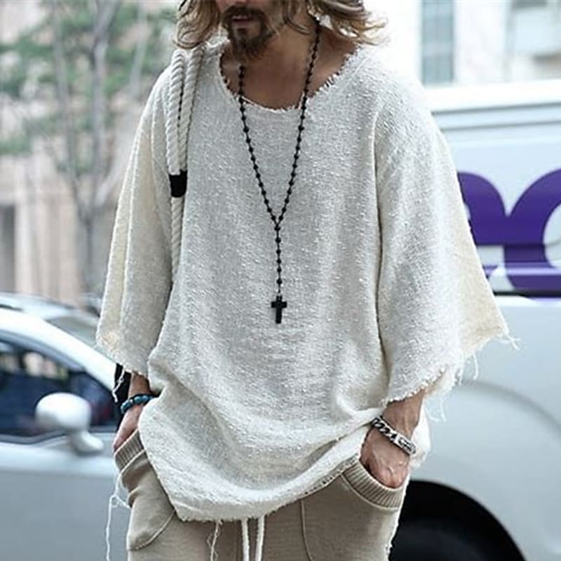 Men's Solid Color Towel Fabric Round Neck Casual Long Sleeve T-shirt-poisonstreetwear.com