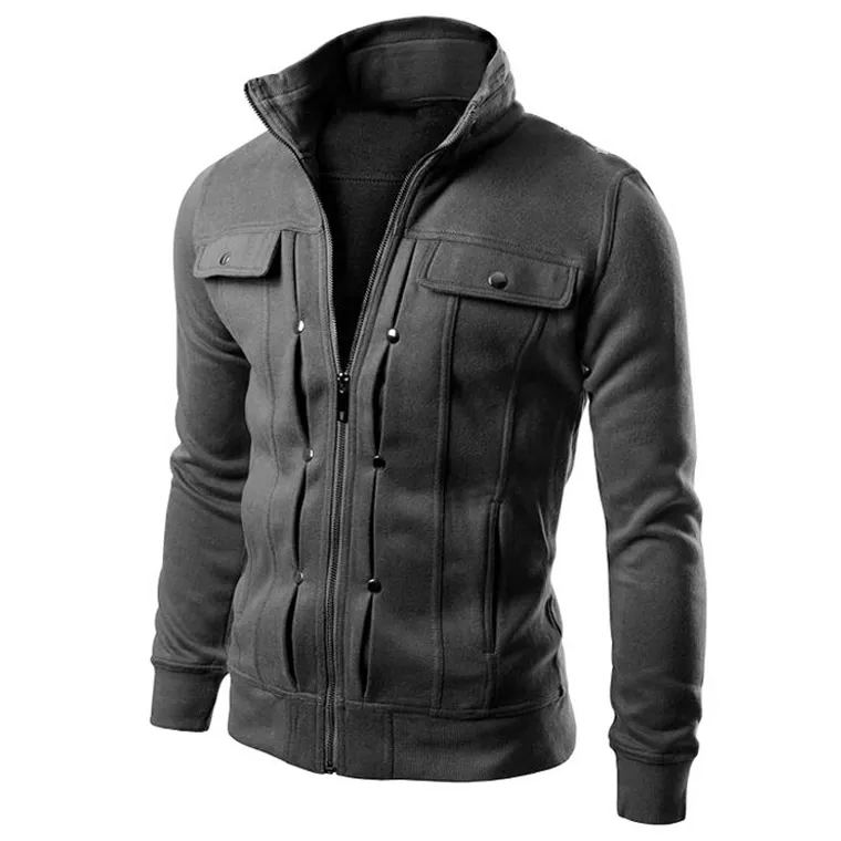 Men's Solid Color Stand Collar Long Sleeve Causal Slim Zipper Jacket-poisonstreetwear.com