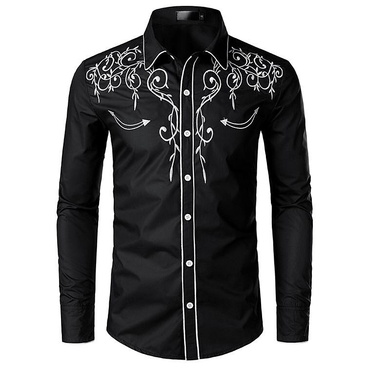 Men's Embroidered Western Cowboy Long Sleeve Shirts Slim Fit Casual-poisonstreetwear.com