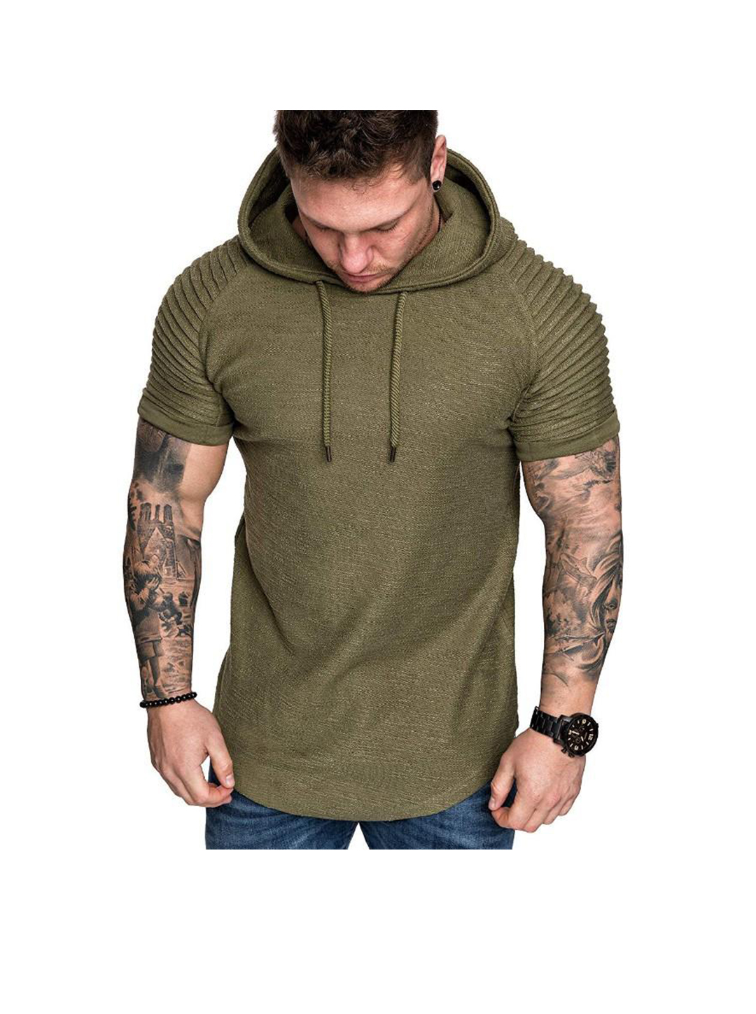 Men's Textured Solid Color Short Sleeve Pullover Hoodie-poisonstreetwear.com
