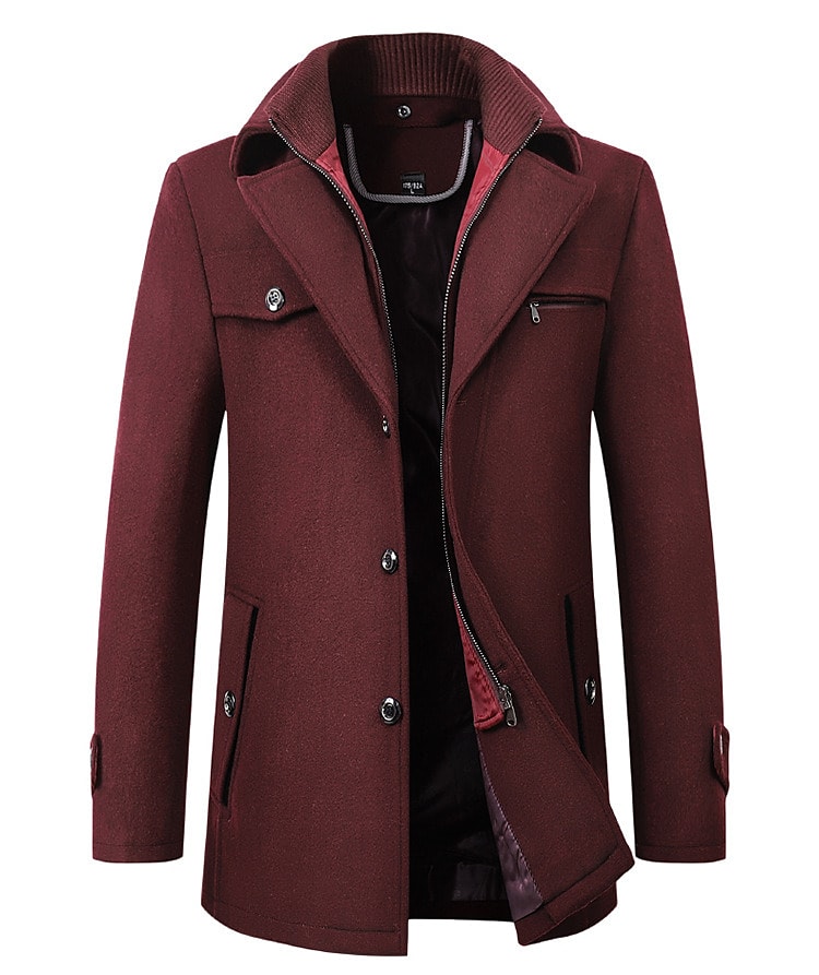 Men's Single-breasted Solid Color Fake Two Piece Wool Coat-poisonstreetwear.com