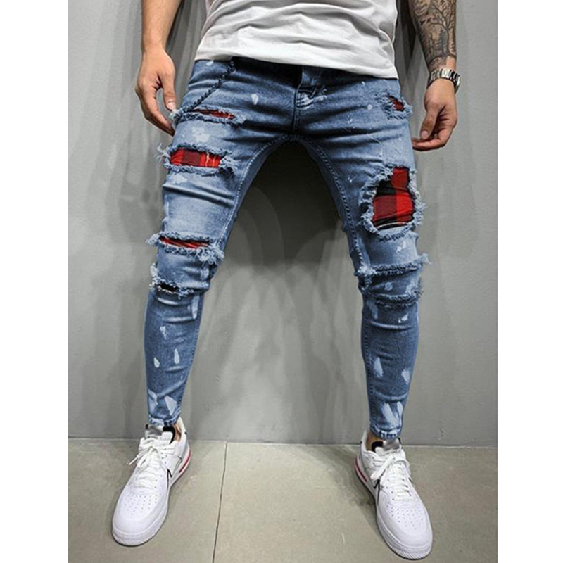 Men's Matson Shredded Print Jeans Patch Stretch Skinny Jeans-poisonstreetwear.com