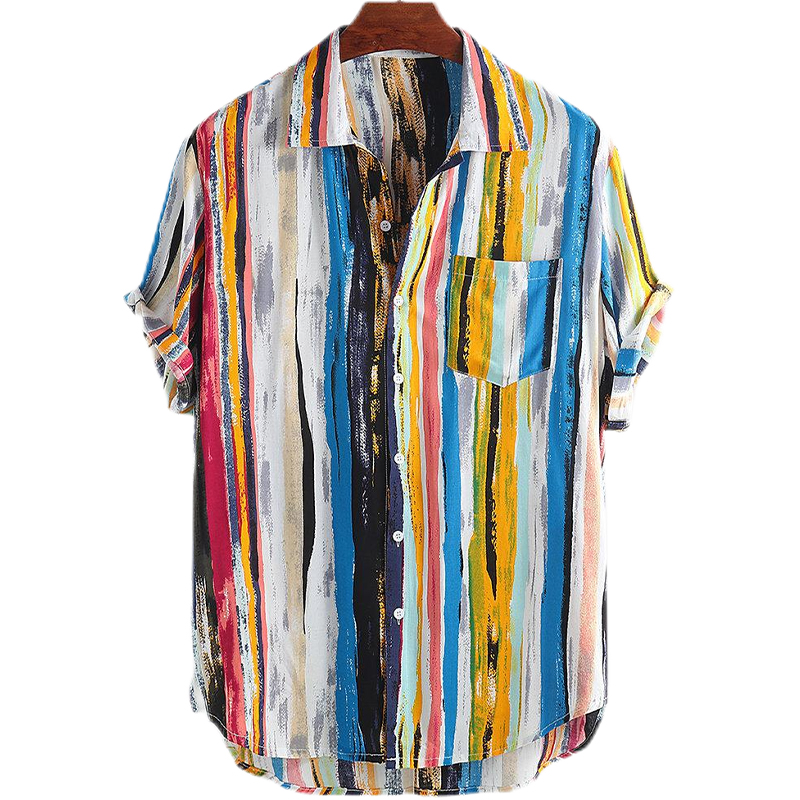 Men's Coloful Striped Print Short Sleeve Shirt-poisonstreetwear.com